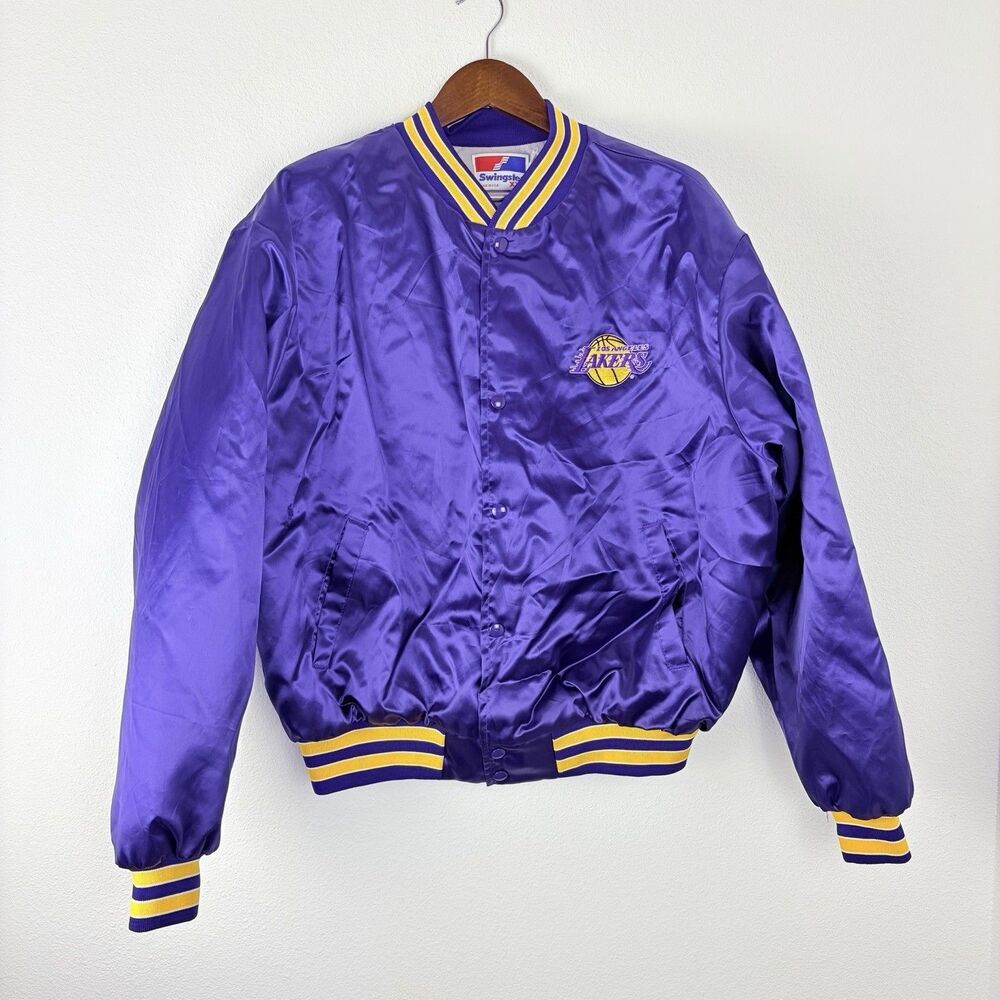 LOS ANGELES LAKERS Satin Bomber Jacket XXL Purple USA Made SWINGSTER